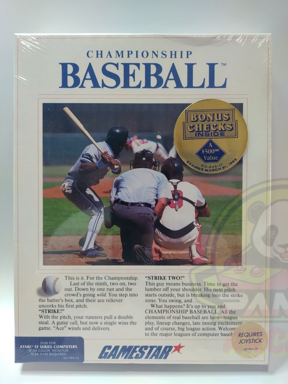 CHAMPIONSHIP BASEBALL-ATARI ST SERIES COMPUTERS-NTSC-BRAND NEW.